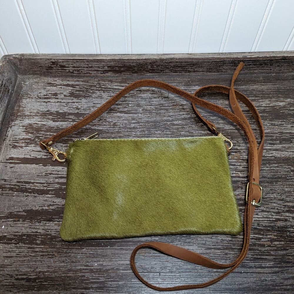 Unbranded Women's Olive Green Brown Leather Faux Fur Crossbody Small Bag